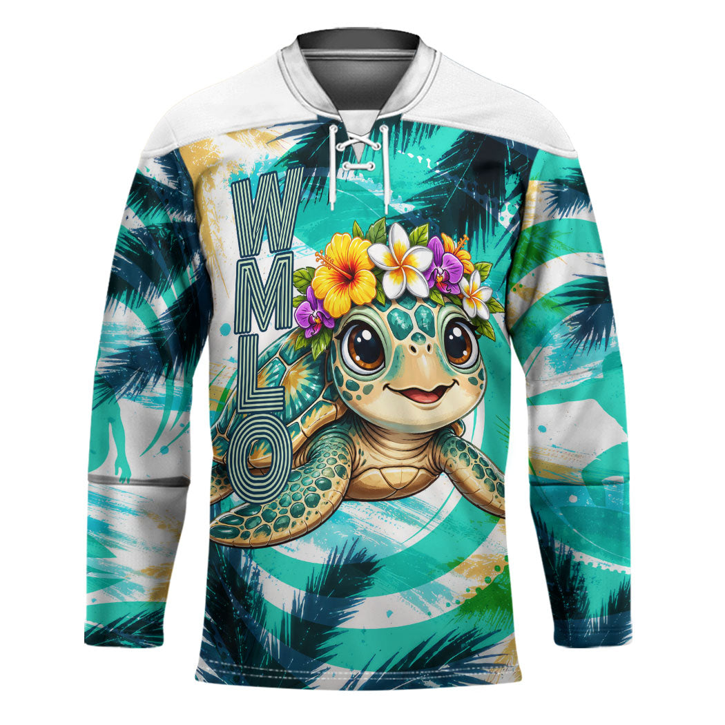 Hawaii Waimanalo Sea Turtle Hockey Jersey Cute Tropical Beach Aloha Spirit Cartoon
