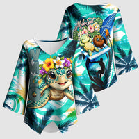Hawaii Waimanalo Sea Turtle Kimono Sleeve Blouse Cute Tropical Beach Aloha Spirit Cartoon