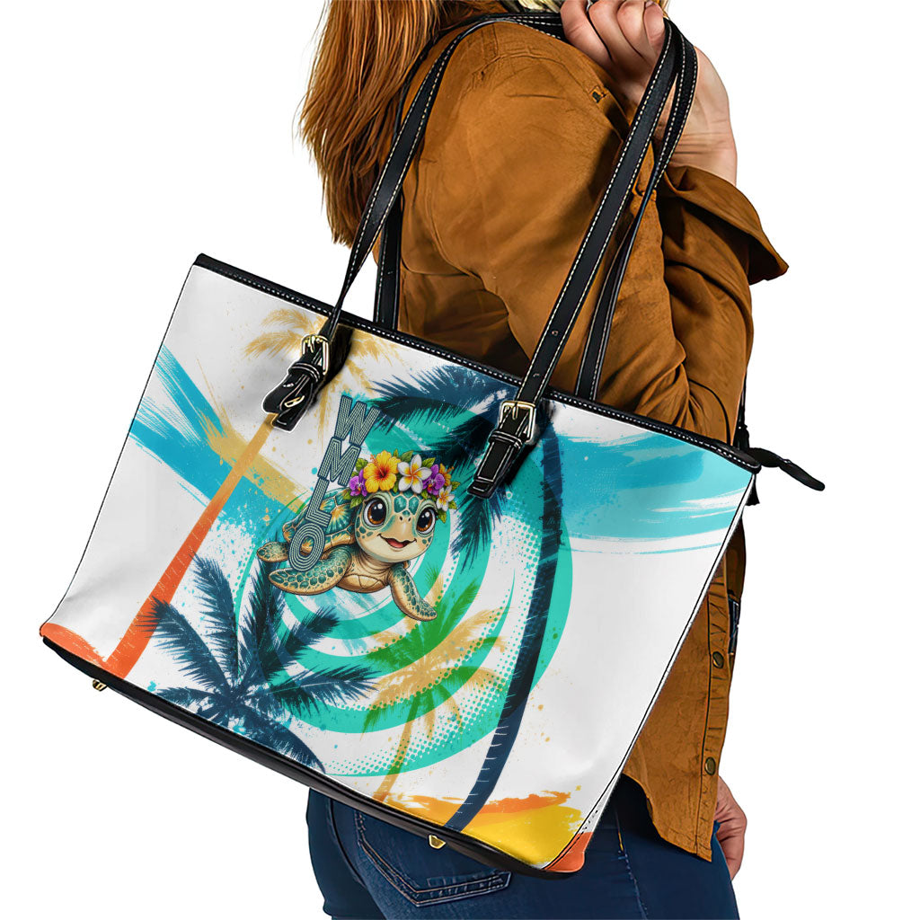 Hawaii Waimanalo Sea Turtle Leather Tote Bag Cute Tropical Beach Aloha Spirit Cartoon