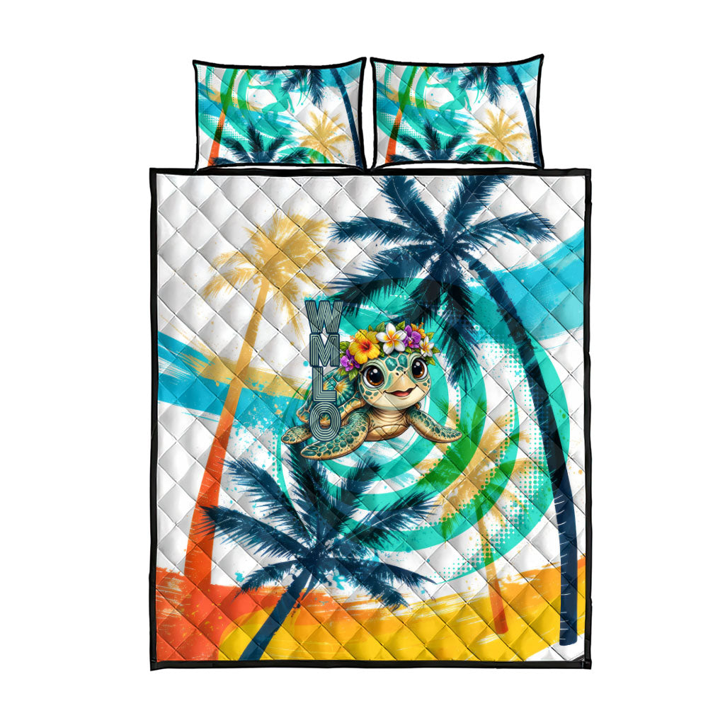 Hawaii Waimanalo Sea Turtle Quilt Bed Set Cute Tropical Beach Aloha Spirit Cartoon