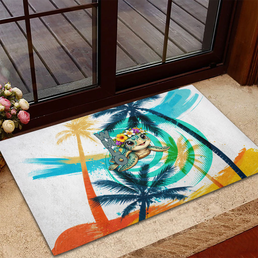 Hawaii Waimanalo Sea Turtle Rubber Doormat Cute Tropical Beach Aloha Spirit Cartoon