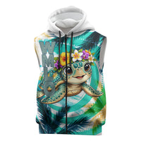Hawaii Waimanalo Sea Turtle Sleeveless Zip Hoodie Cute Tropical Beach Aloha Spirit Cartoon