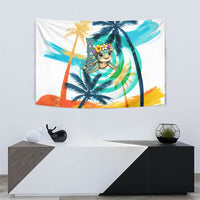 Hawaii Waimanalo Sea Turtle Tapestry Cute Tropical Beach Aloha Spirit Cartoon