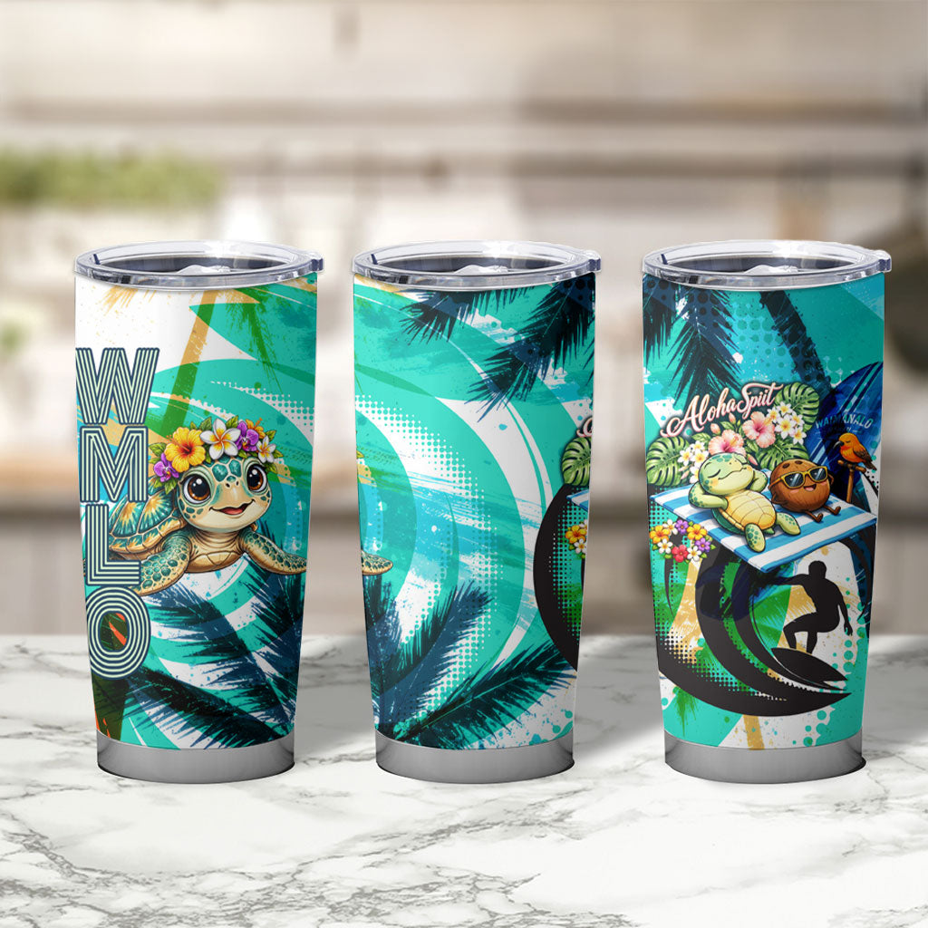 Hawaii Waimanalo Sea Turtle Tumbler Cup Cute Tropical Beach Aloha Spirit Cartoon