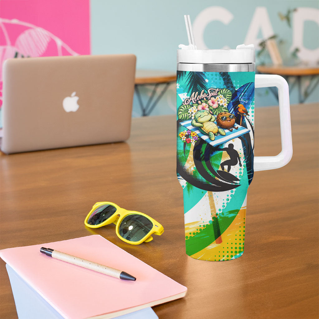 Hawaii Waimanalo Sea Turtle Tumbler With Handle Cute Tropical Beach Aloha Spirit Cartoon