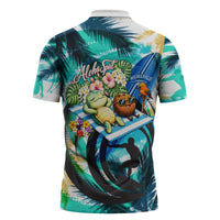 Hawaii Waimanalo Sea Turtle Zipper Polo Shirt Cute Tropical Beach Aloha Spirit Cartoon