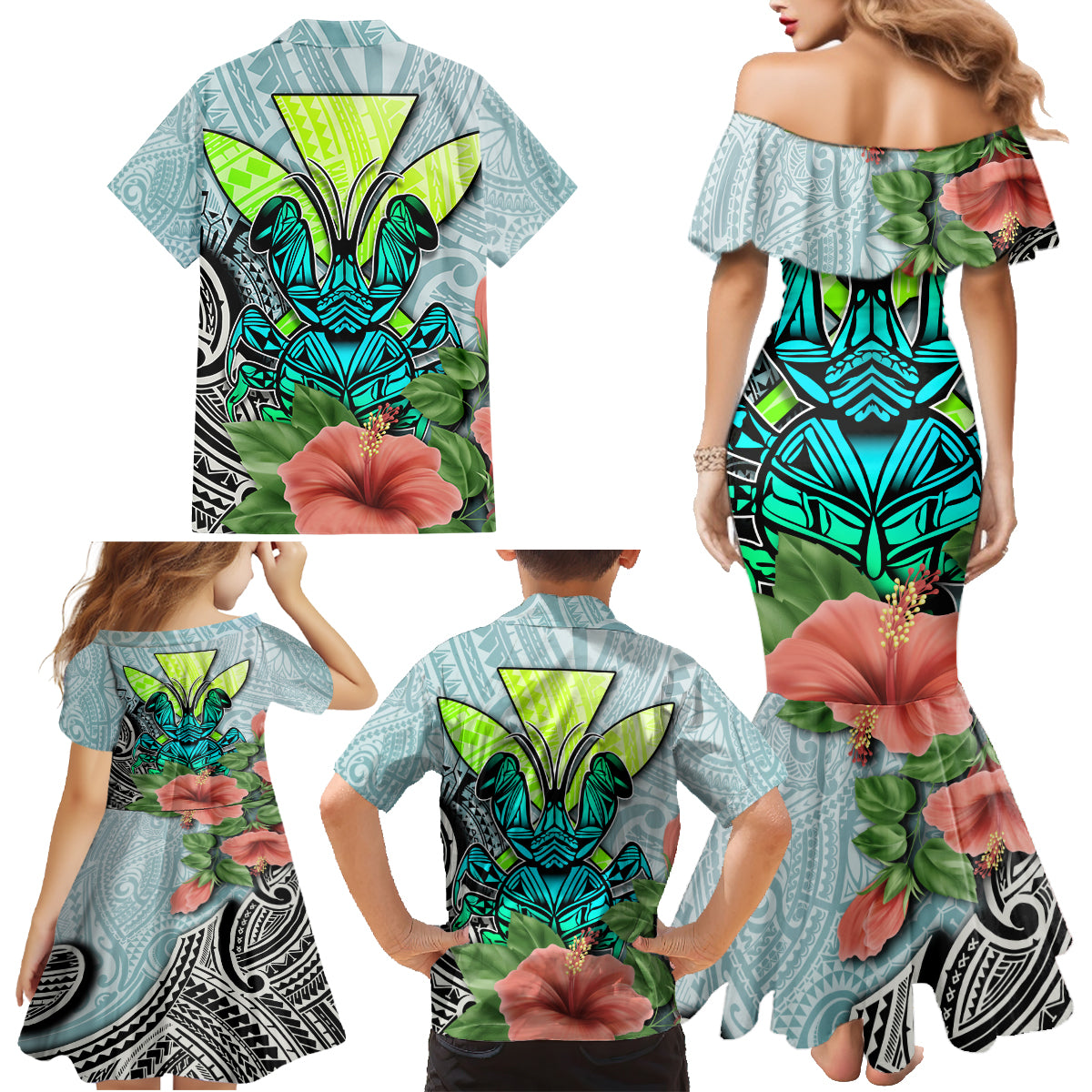 Polynesian Hawaii Family Matching Mermaid Dress and Hawaiian Shirt Kanaka with Crab Tribal tattoo TS04 - Polynesian Pride