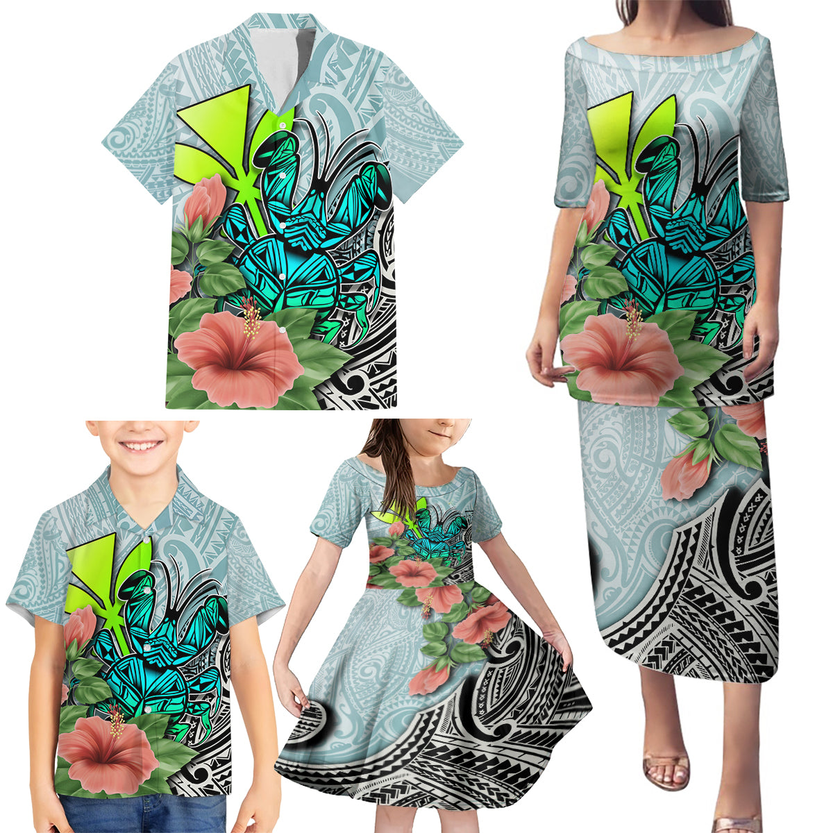 Polynesian Hawaii Family Matching Puletasi Dress and Hawaiian Shirt Kanaka with Crab Tribal tattoo TS04 - Polynesian Pride