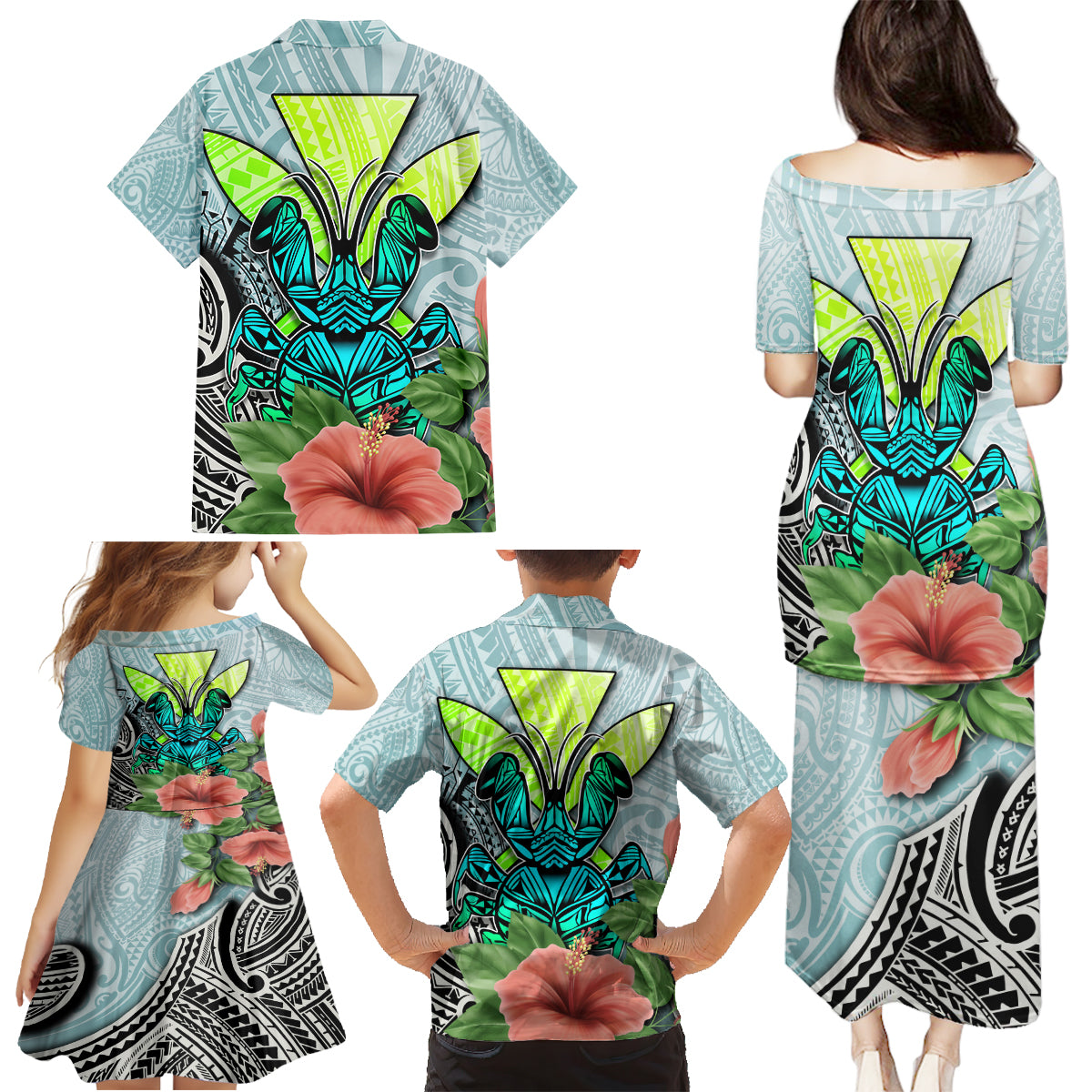 Polynesian Hawaii Family Matching Puletasi Dress and Hawaiian Shirt Kanaka with Crab Tribal tattoo TS04 - Polynesian Pride