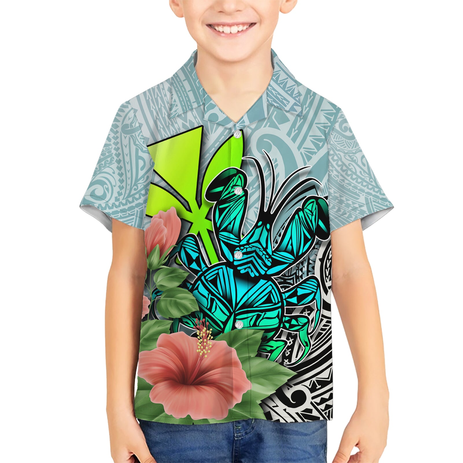 Polynesian Hawaii Kid Hawaiian Shirt Kanaka with Crab Tribal tattoo TS04 Kid Multicolor - Polynesian Pride