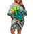 Polynesian Hawaii Off Shoulder Short Dress Kanaka with Crab Tribal tattoo TS04 Women Multicolor - Polynesian Pride