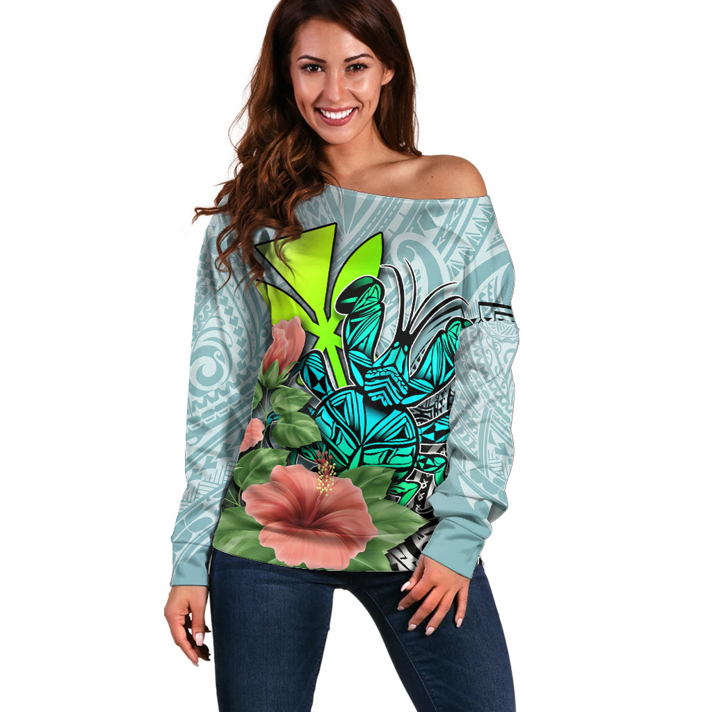 Polynesian Hawaii Off Shoulder Sweater Kanaka with Crab Tribal tattoo TS04 Women Multicolor - Polynesian Pride