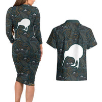 New Zealand is Calling and I Must Go Couples Matching Long Sleeve Bodycon Dress and Hawaiian Shirt Kiwi Bird Silhouette TS04 - Polynesian Pride