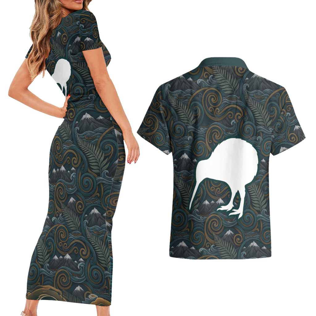 New Zealand is Calling and I Must Go Couples Matching Short Sleeve Bodycon Dress and Hawaiian Shirt Kiwi Bird Silhouette TS04 - Polynesian Pride
