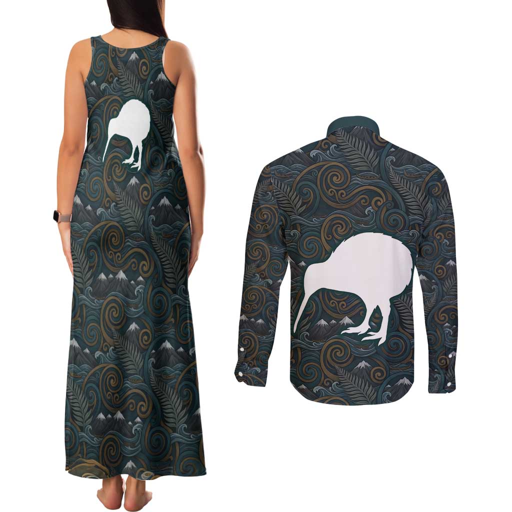 New Zealand is Calling and I Must Go Couples Matching Tank Maxi Dress and Long Sleeve Button Shirt Kiwi Bird Silhouette TS04 - Polynesian Pride