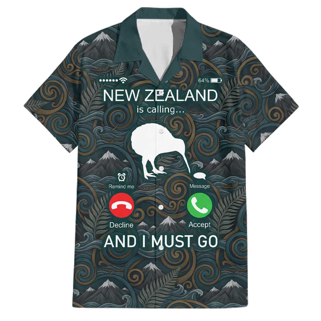 New Zealand is Calling and I Must Go Family Matching Off Shoulder Maxi Dress and Hawaiian Shirt Kiwi Bird Silhouette TS04 Dad's Shirt - Short Sleeve Multicolor - Polynesian Pride