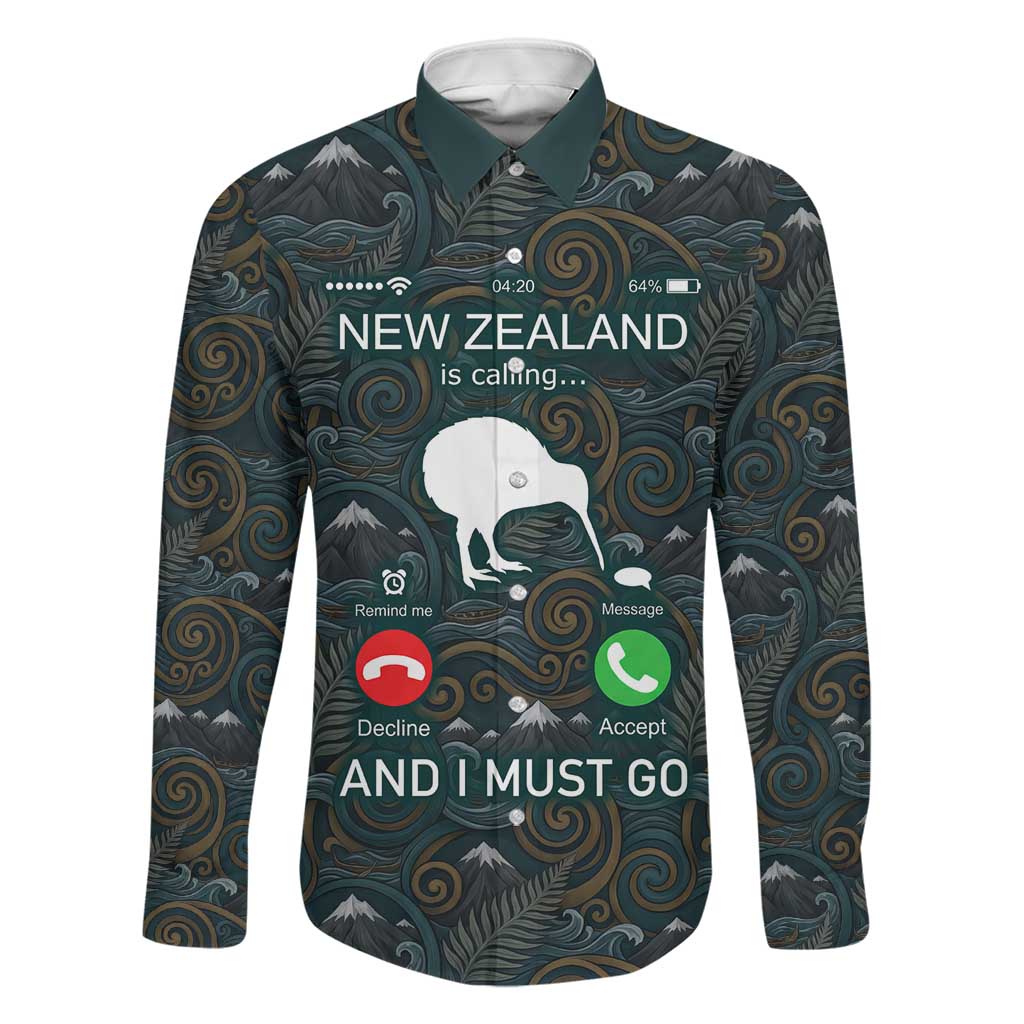 New Zealand is Calling and I Must Go Family Matching Off Shoulder Maxi Dress and Hawaiian Shirt Kiwi Bird Silhouette TS04 Dad's Shirt - Long Sleeve Multicolor - Polynesian Pride