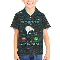New Zealand is Calling and I Must Go Family Matching Puletasi and Hawaiian Shirt Kiwi Bird Silhouette TS04 Son's Shirt Multicolor - Polynesian Pride