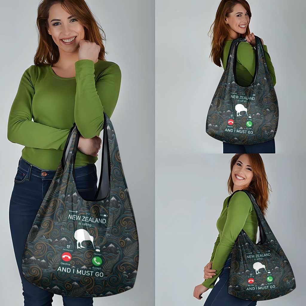 New Zealand is Calling and I Must Go Grocery Bag Kiwi Bird Silhouette