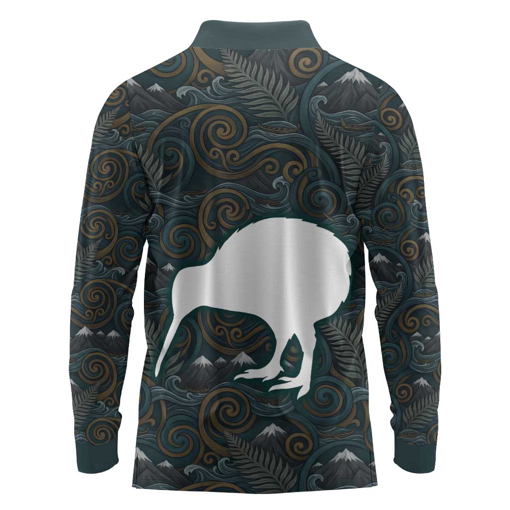 New Zealand is Calling and I Must Go Long Sleeve Polo Shirt Kiwi Bird Silhouette