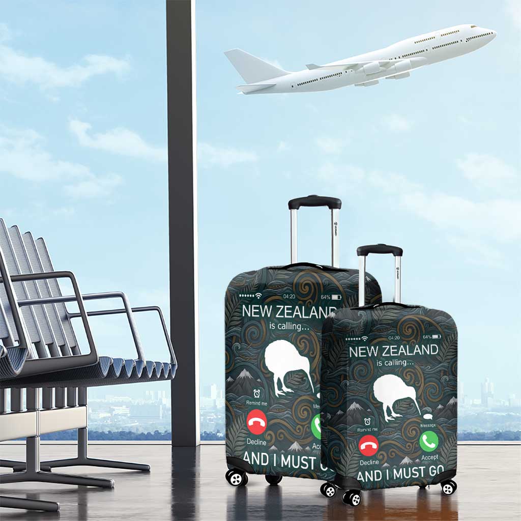 New Zealand is Calling and I Must Go Luggage Cover Kiwi Bird Silhouette
