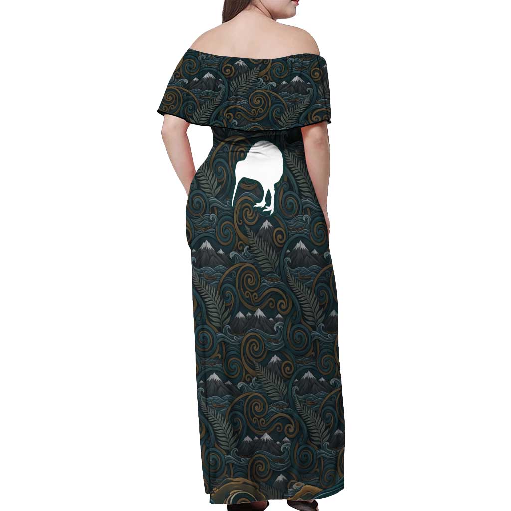 New Zealand is Calling and I Must Go Off Shoulder Maxi Dress Kiwi Bird Silhouette TS04 - Polynesian Pride