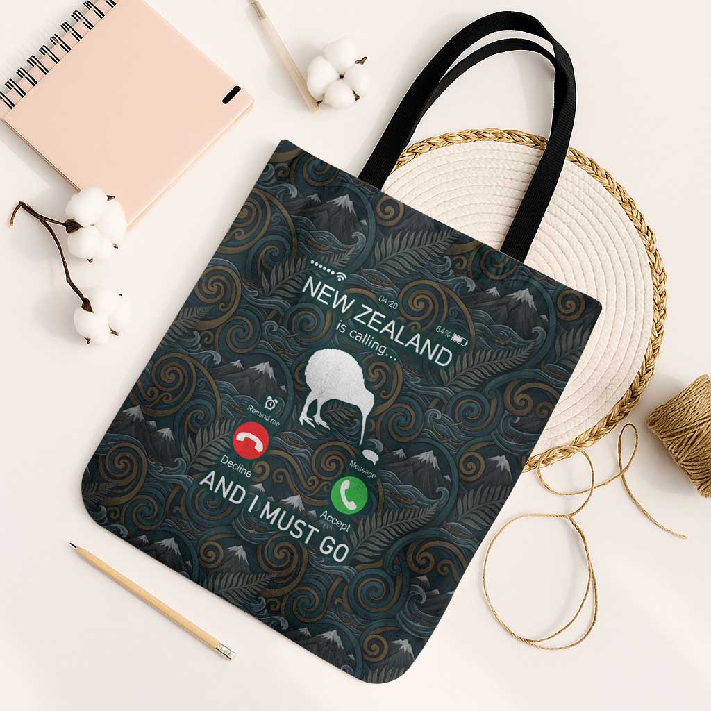 New Zealand is Calling and I Must Go Tote Bag Kiwi Bird Silhouette