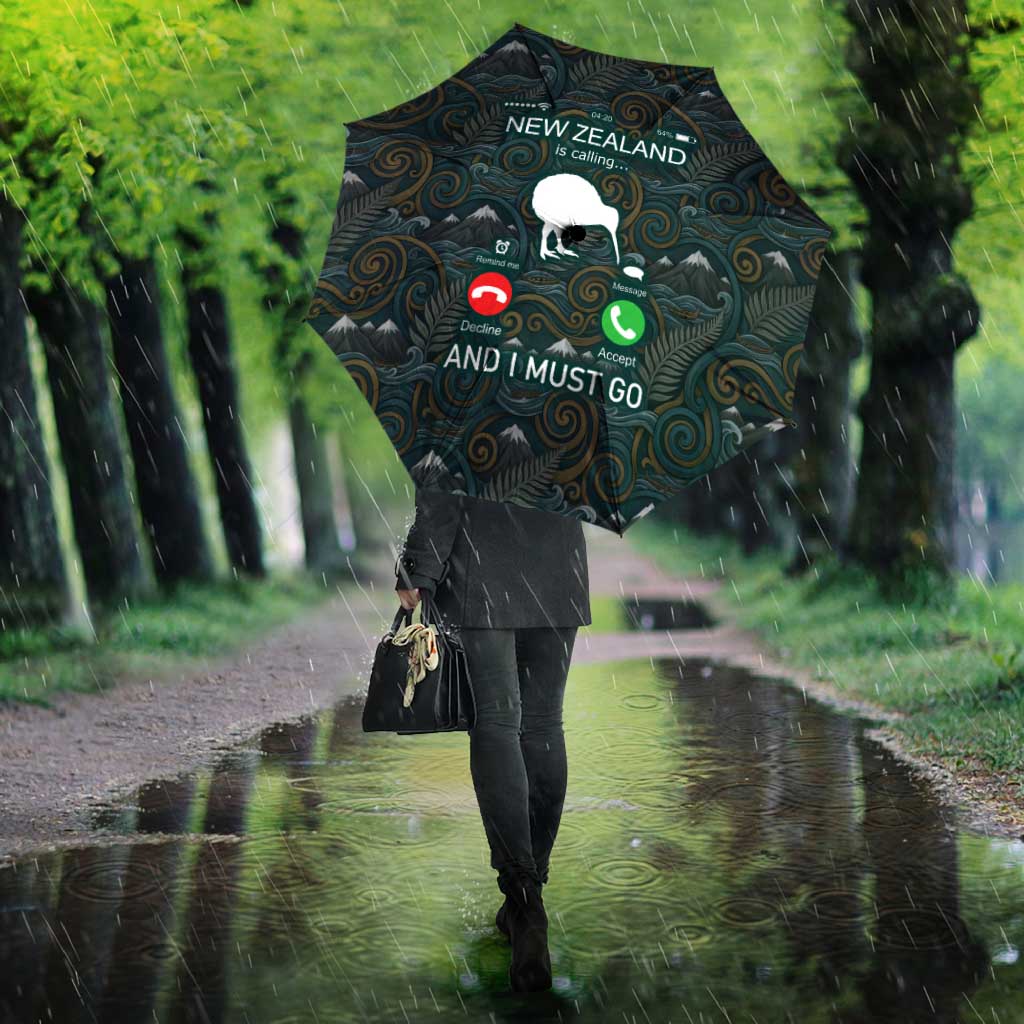 New Zealand is Calling and I Must Go Umbrella Kiwi Bird Silhouette