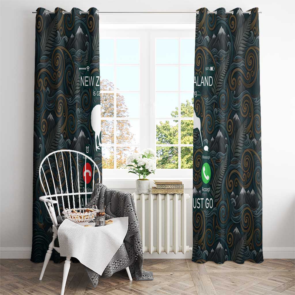 New Zealand is Calling and I Must Go Window Curtain Kiwi Bird Silhouette