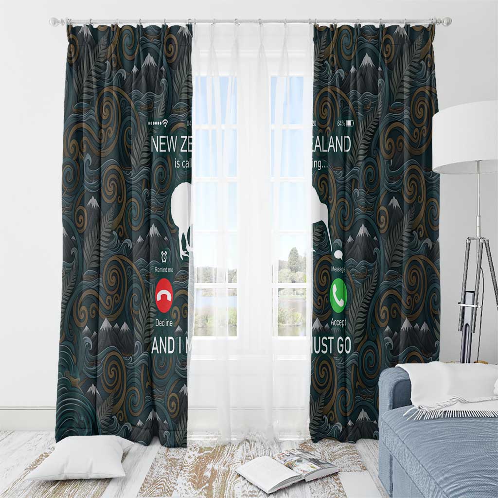 New Zealand is Calling and I Must Go Window Curtain Kiwi Bird Silhouette