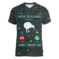 New Zealand is Calling and I Must Go Women V-Neck T-Shirt Kiwi Bird Silhouette TS04 Female Multicolor - Polynesian Pride