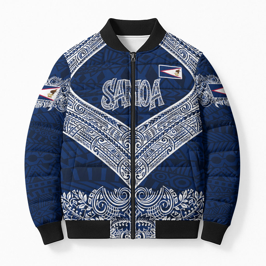 American Samoa Eagle Bomber Puffer Jacket Sea Turtle Traditional Polynesian Tribal Tattoo
