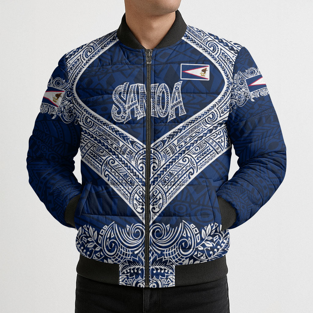 American Samoa Eagle Bomber Puffer Jacket Sea Turtle Traditional Polynesian Tribal Tattoo