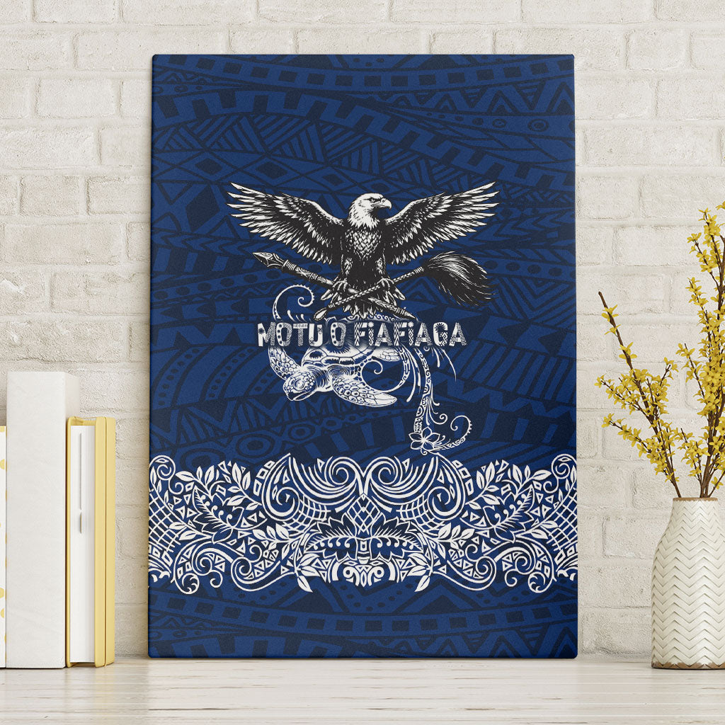 American Samoa Eagle Canvas Wall Art Sea Turtle Traditional Polynesian Tribal Tattoo TS04 Without Frame Blue White - Polynesian Pride
