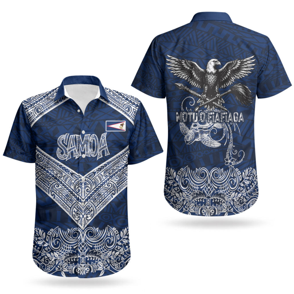 American Samoa Eagle Couples Matching Off Shoulder Short Dress and Hawaiian Shirt Sea Turtle Traditional Polynesian Tribal Tattoo