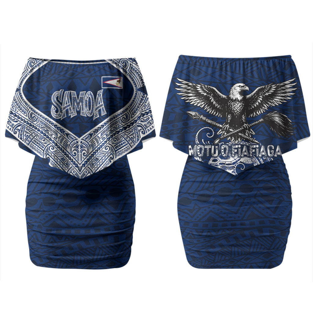 American Samoa Eagle Couples Matching Off Shoulder Short Dress and Long Sleeve Button Shirt Sea Turtle Traditional Polynesian Tribal Tattoo