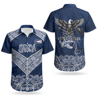 American Samoa Eagle Couples Matching Short Sleeve Bodycon Dress and Hawaiian Shirt Sea Turtle Traditional Polynesian Tribal Tattoo