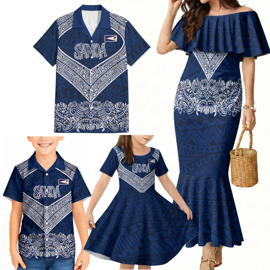 American Samoa Eagle Family Matching Mermaid Dress and Hawaiian Shirt Sea Turtle Traditional Polynesian Tribal Tattoo