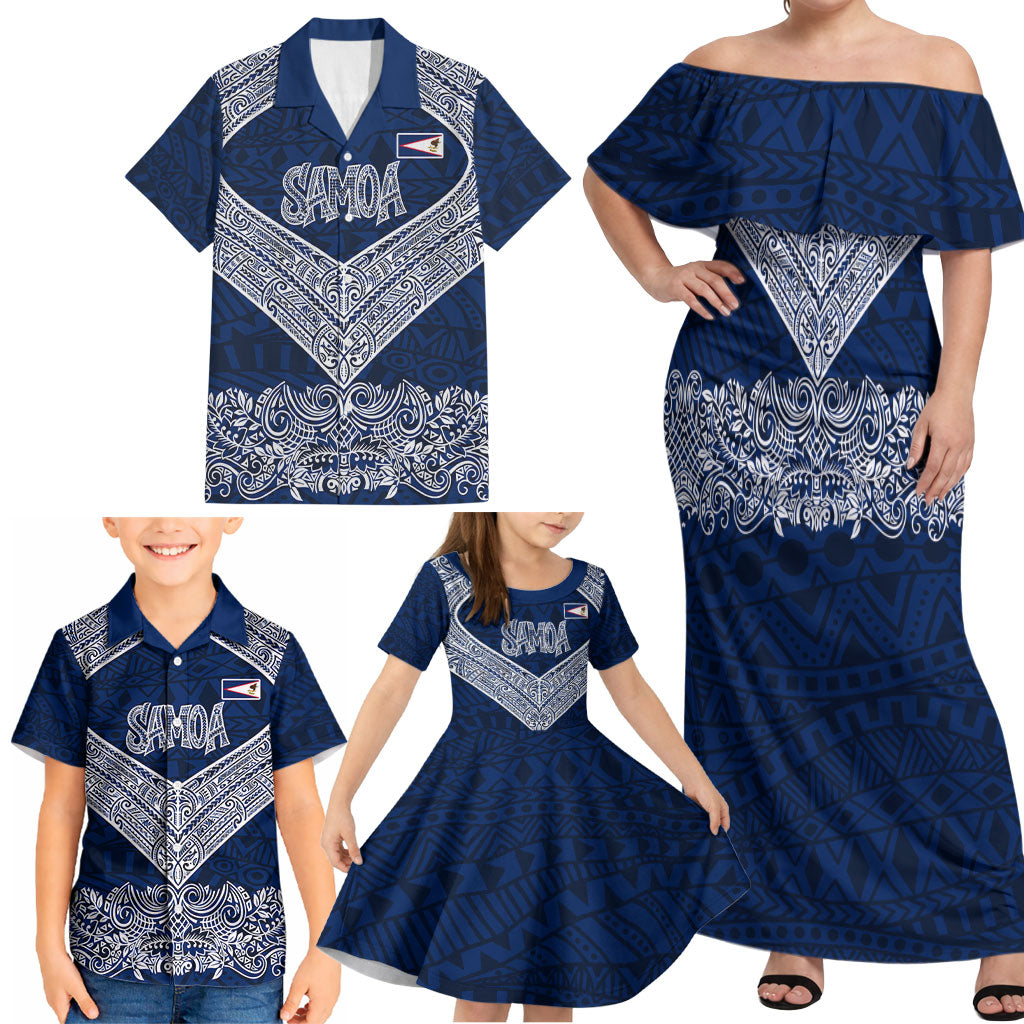 American Samoa Eagle Family Matching Off Shoulder Maxi Dress and Hawaiian Shirt Sea Turtle Traditional Polynesian Tribal Tattoo