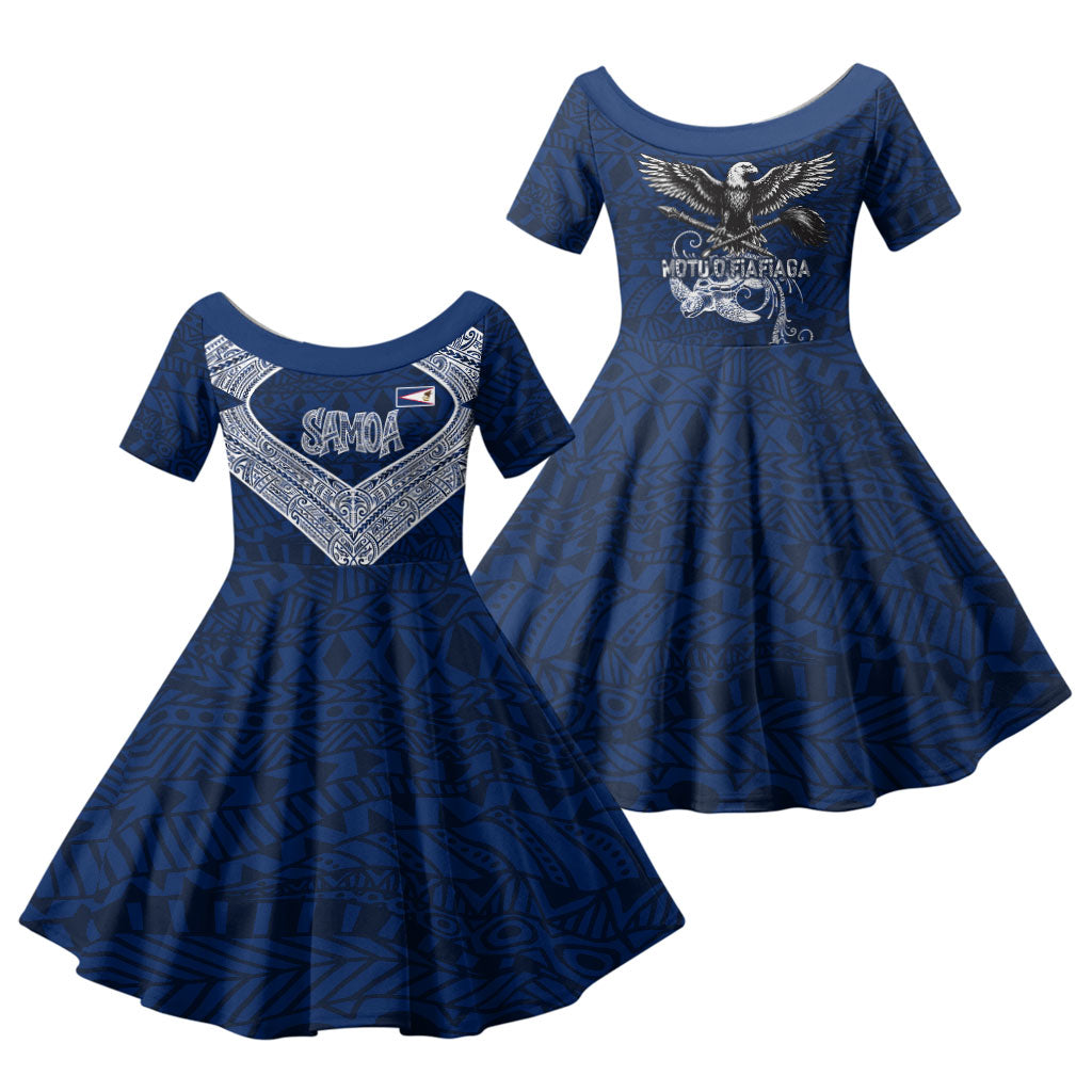 American Samoa Eagle Family Matching Off Shoulder Maxi Dress and Hawaiian Shirt Sea Turtle Traditional Polynesian Tribal Tattoo