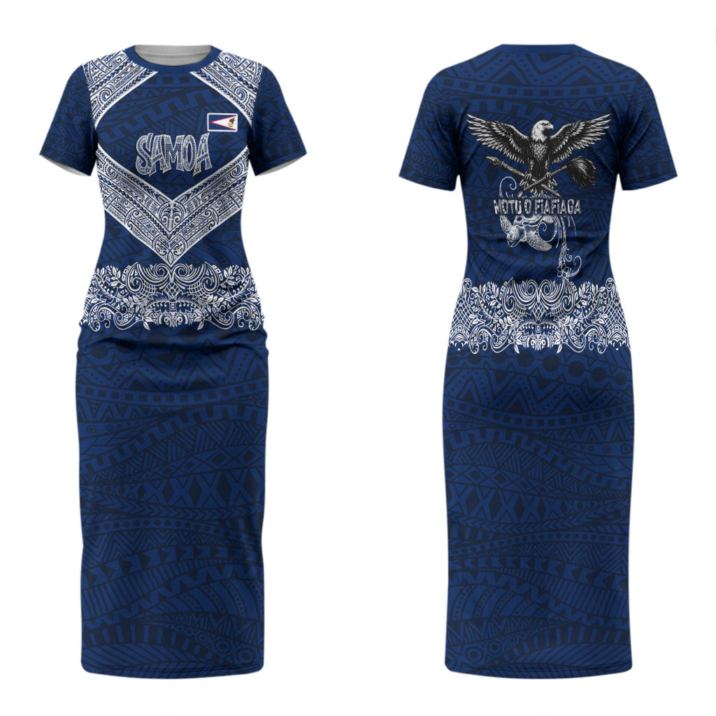 American Samoa Eagle Family Matching Short Sleeve Bodycon Dress and Hawaiian Shirt Sea Turtle Traditional Polynesian Tribal Tattoo