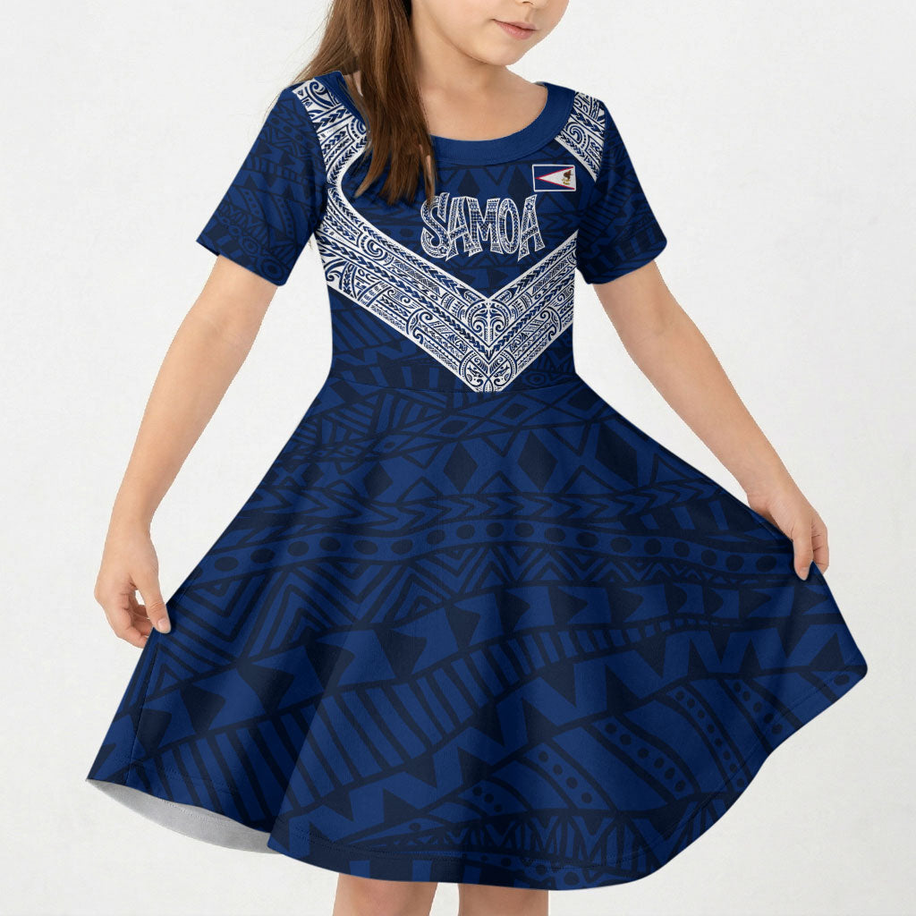 American Samoa Eagle Kid Short Sleeve Dress Sea Turtle Traditional Polynesian Tribal Tattoo