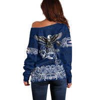 American Samoa Eagle Off Shoulder Sweater Sea Turtle Traditional Polynesian Tribal Tattoo