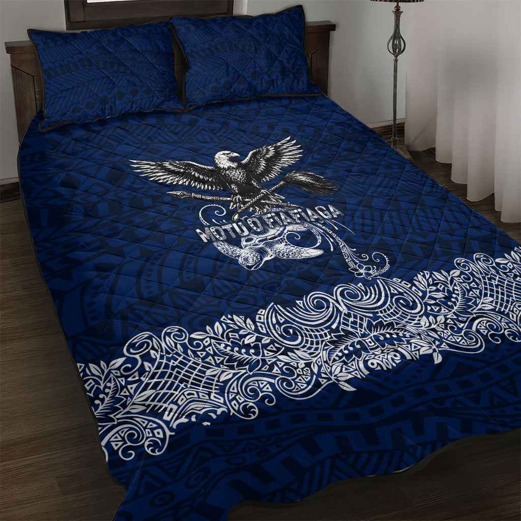 American Samoa Eagle Quilt Bed Set Sea Turtle Traditional Polynesian Tribal Tattoo