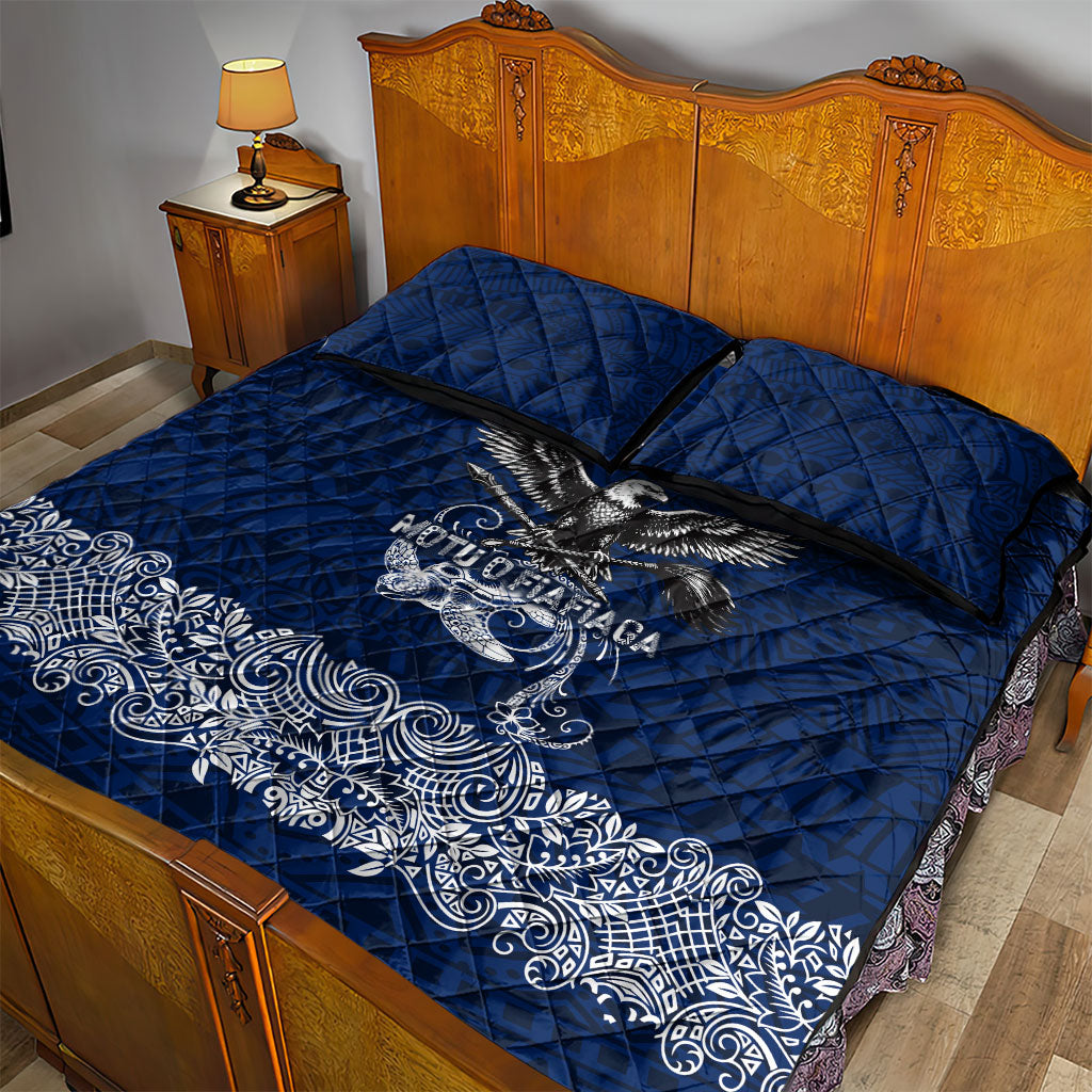 American Samoa Eagle Quilt Bed Set Sea Turtle Traditional Polynesian Tribal Tattoo
