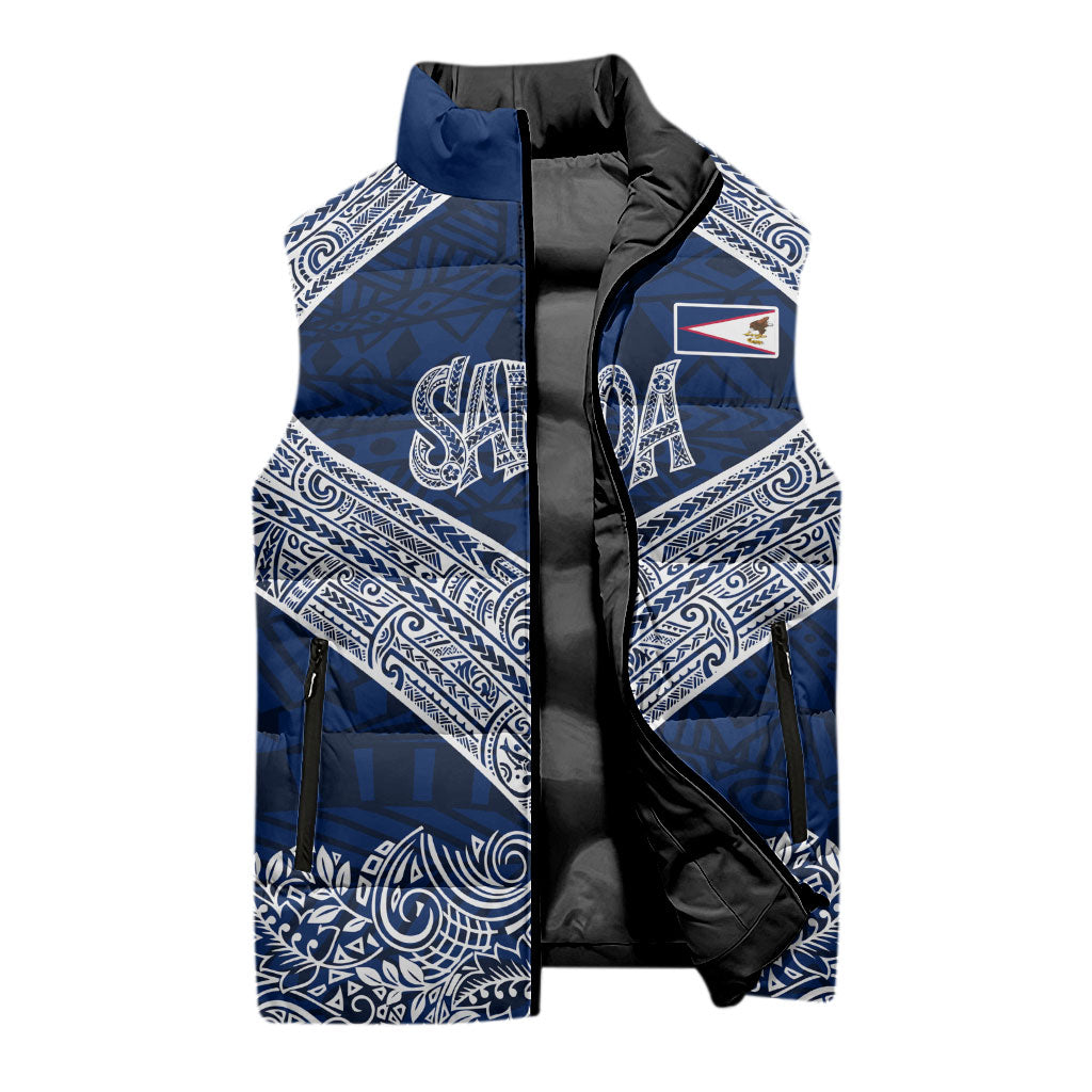 American Samoa Eagle Sleeveless Puffer Jacket Sea Turtle Traditional Polynesian Tribal Tattoo