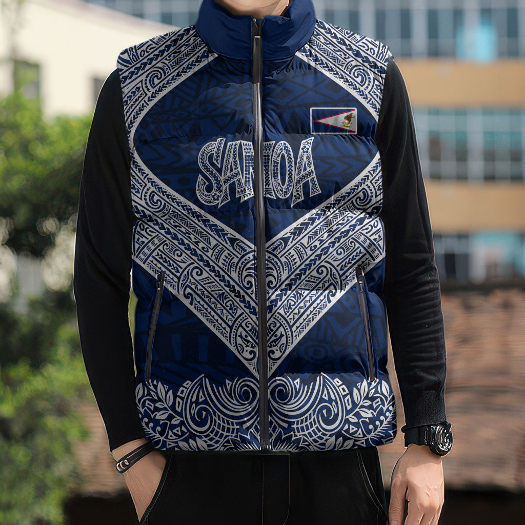 American Samoa Eagle Sleeveless Puffer Jacket Sea Turtle Traditional Polynesian Tribal Tattoo