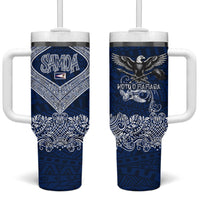 American Samoa Eagle Tumbler With Handle Sea Turtle Traditional Polynesian Tribal Tattoo