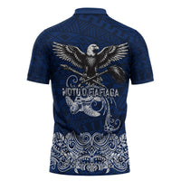American Samoa Eagle Zipper Polo Shirt Sea Turtle Traditional Polynesian Tribal Tattoo