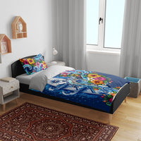 American Samoa Pago Pago Bedding Set Sea Turtle And Fruit Bat - Tropical Hibiscus Flowers Polynesian